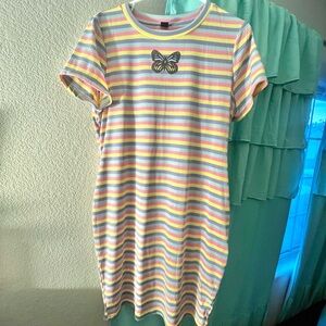 SHEIN bodycon rainbow striped butterfly dress